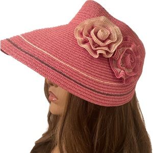 Summer beach hat wide brim straw ponytail beach hat